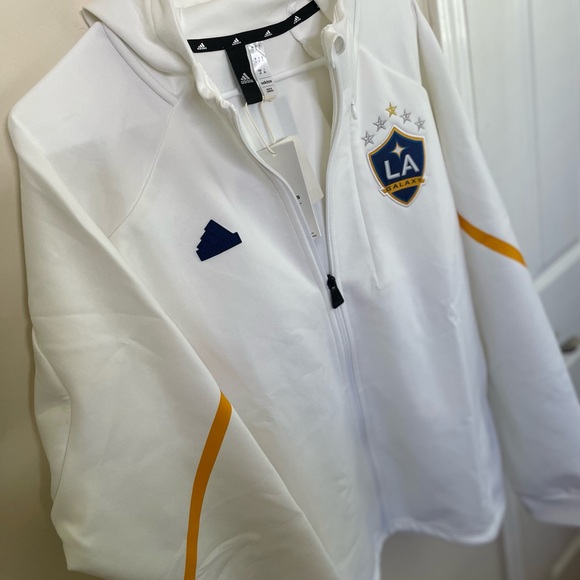 Men's adidas LA Galaxy Anthem Hoodie Jacket 2024 Sweater White IQ0719 Size L